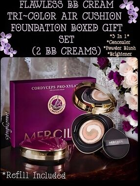🆕FLAWLESS BB CREAM TRI~COLOR AIR CUSHION FOUNDATION BOXED GIFT SET(2 BB CREAMS)